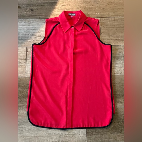 Vince Camuto Red Blouse Button down Sleeveless Black Trim | Size XS - Collared - Picture 3 of 8